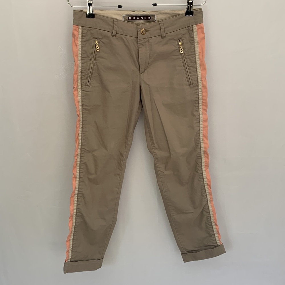 Bogner Women's Golf Capri Pant Khaki Pink Stripe Size 4